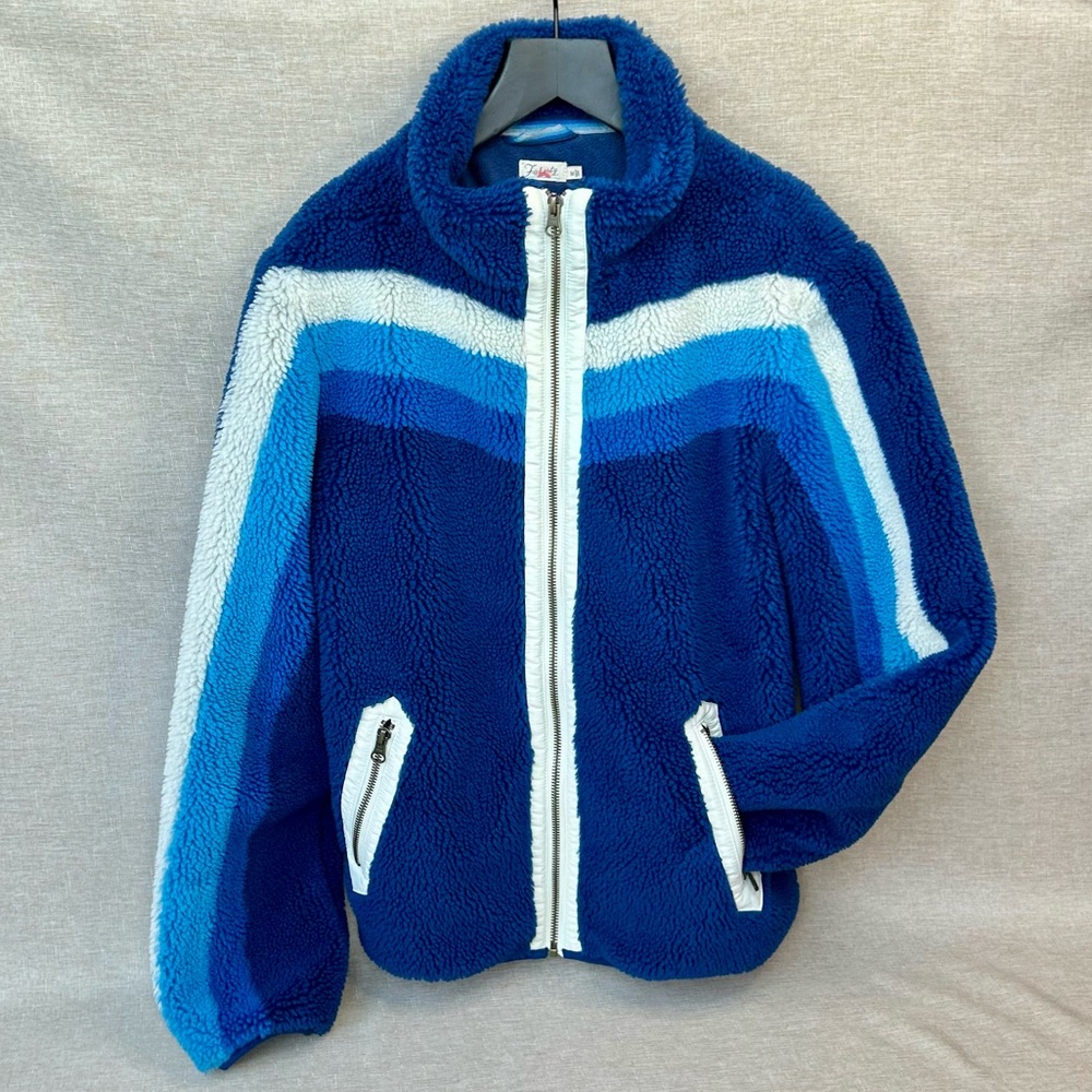 NWOT Faherty Apres Dream Fleece Sherpa Jacket – Chevron Blue Multi Stripe - Picture 10 of 10